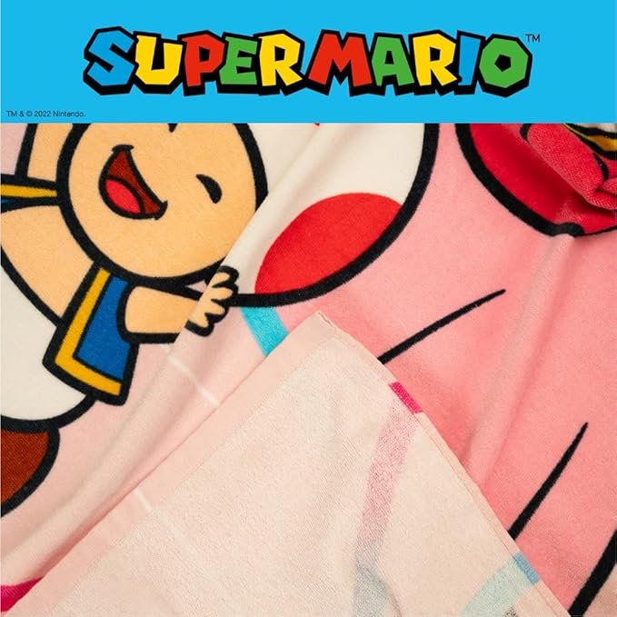 Super Mario Girl Princess Peach Kids Super Soft Cotton Bath/Pool/Beach Towel, 58 in x 28 in, (Officially Licensed Product) By Franco
