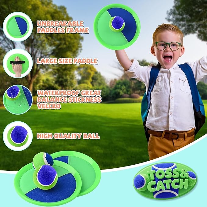 Outdoor Games - Beach Toys, Toss and Ball Set with 4 Paddles and 3 Balls, Perfect Yard Games Sets, Playground Sets for Backyards Easter Birthday for Kids/Adults/Family (Green)