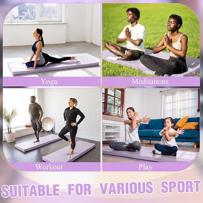 Lyrow 3 Inch Thick Yoga Mat, 72 x 24 Inch Cushioned Foam Floor Mat with Carry Strap, Non Slip PU Leather Workout Pad for Pilates, Stretching, Restorative Yoga and Home Gym