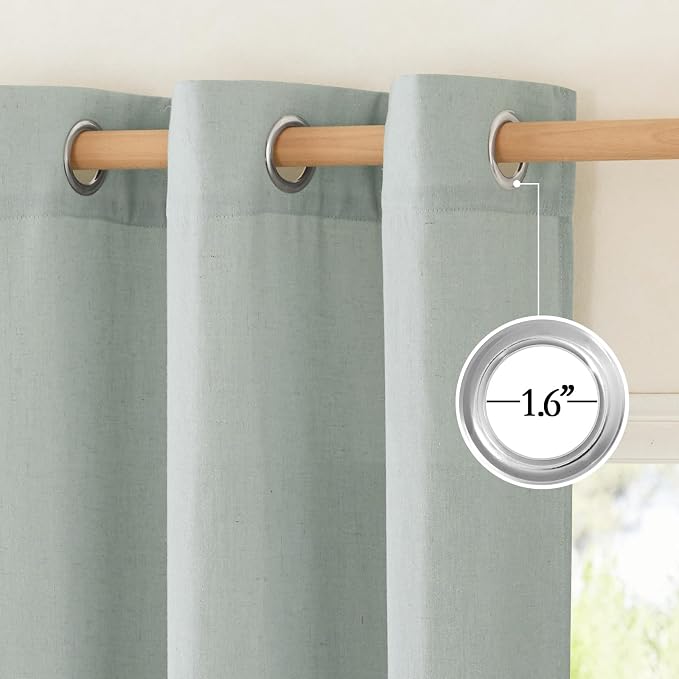 NICETOWN Flax Sage Green Linen Curtains for Room Divider, Grommet Top Thick Flax Semi Sheer Vertical Drapes Privacy Assured with Light Filtering for Sliding Glass Door, W68 x L84, 2 Pieces