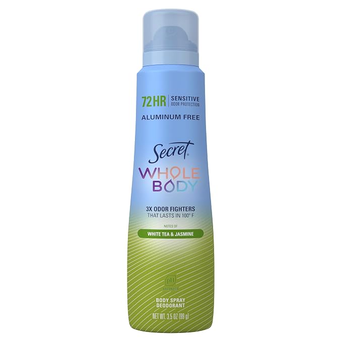 Secret Whole Body Deodorant for Women, Spray White Tea & Jasmine Scent, Aluminum Free Deodorant Spray, 72 HR Odor Protection, 3.5 oz