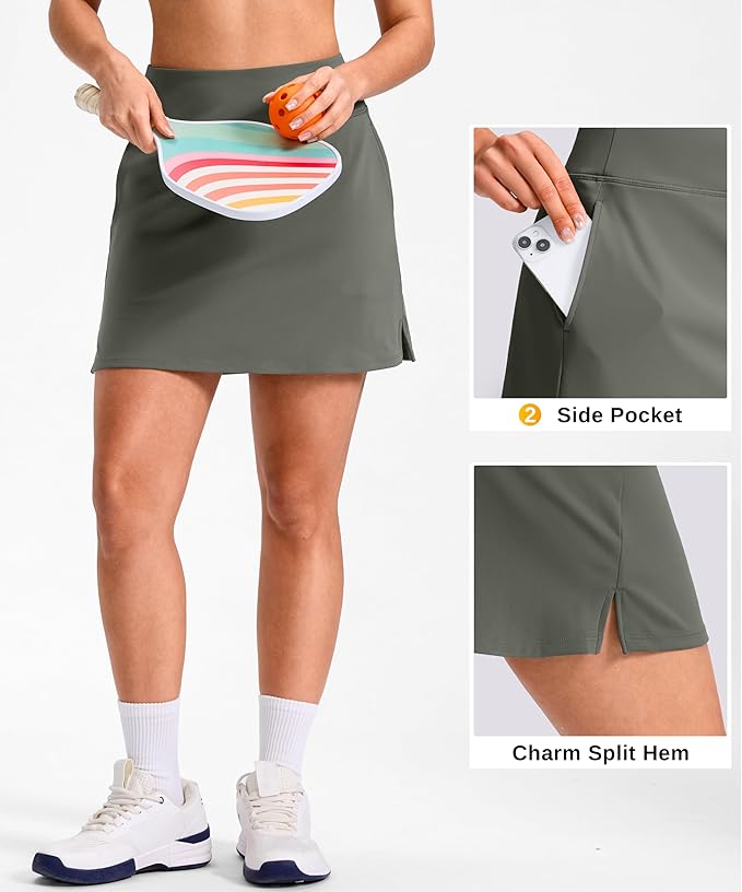 14"/16" Skorts with 3 Pockets | Side Slits, High Waisted, Built-in Shorts, A Line, Casual, Pickleball, Athletic, Golf, Tennis Skirt, for Women