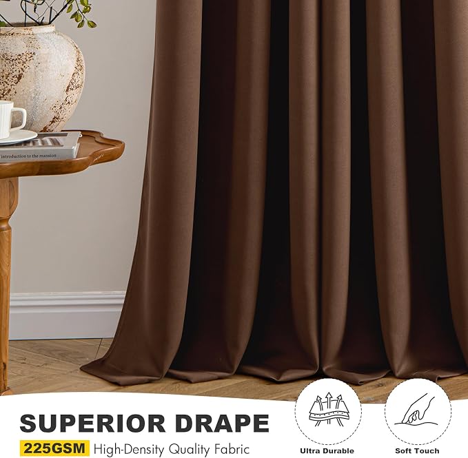 MIULEE Blackout Curtains for Bedroom 2 Panels 50 x 63 Inch Long Mocha Brown | Thermal Insulated, Living Room Darkening Grommet Drapes, Noise Reducing, Light Blocking Window Treatments