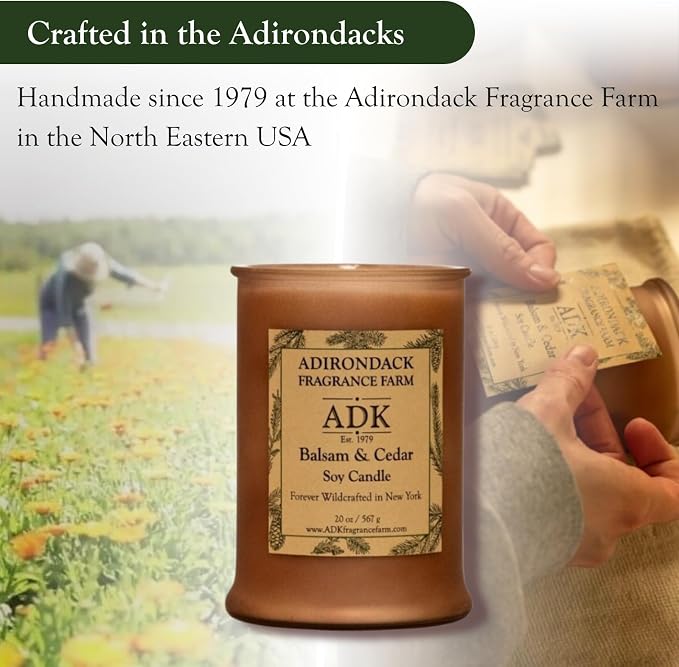 Adirondack Fragrance & Flavor Farm Balsam & Cedar Scented Candle 10 Oz | Proudly Poured in The USA, Natural Aromatherapy Wax for Relaxation, Home Décor, Kitchen, Gift and Living Spaces
