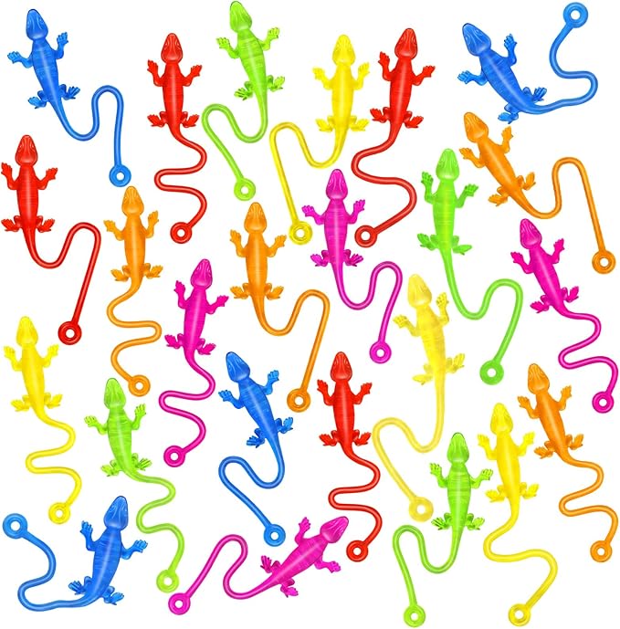 24PCS Sticky Geckos, Stretchy Sticky Lizards for Kids, Rubbery Lizards Toys for Halloween Party Favors Goodie Bags Easter Egg, Rubbery Reptile Toys for Children Gift Students Rewards