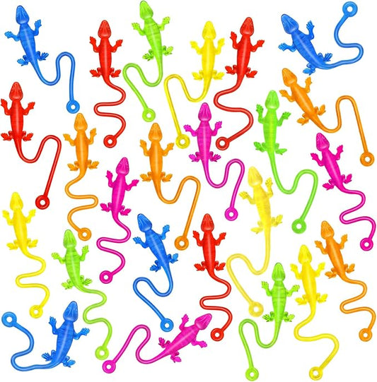 24PCS Sticky Geckos, Stretchy Sticky Lizards for Kids, Rubbery Lizards Toys for Halloween Party Favors Goodie Bags Easter Egg, Rubbery Reptile Toys for Children Gift Students Rewards
