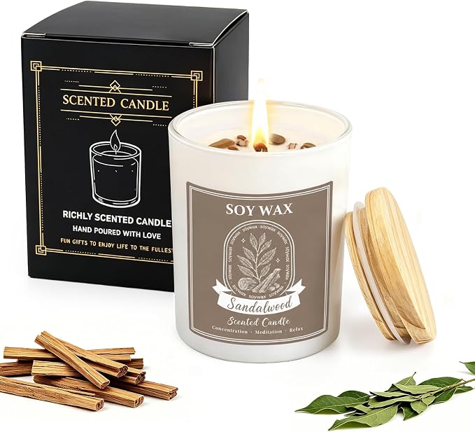 Scented Candle, Candles for Home Scented, 5.2 oz Soy Candles for Aromatherapy, Natural Hand-Poured, Relaxing Sandalwood Scent, Gift for Women Mom (Sandalwood)