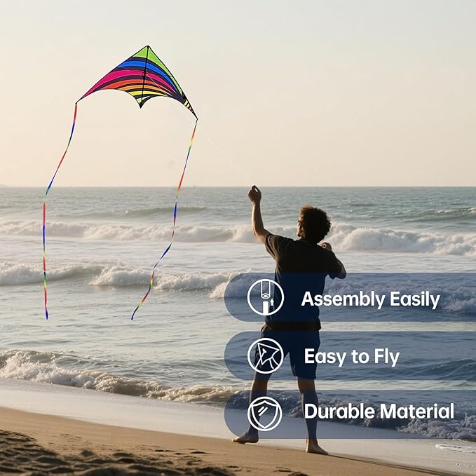 Kites for Kids and Adults, Easy to Fly for Beach, Single Line Kite Set for Beginners
