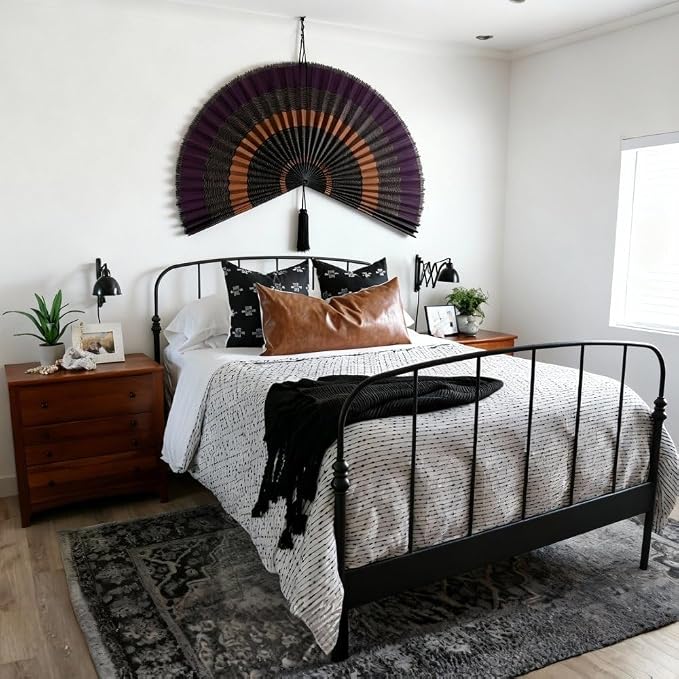ChumDecor Bamboo Fan Wall Decor, Japanese Wall Fan Decoration, Ebony 40 in | Large Oriental and Asian Style Hanging Decoration for Above the Bed Headboard Dresser or an Empty Living Room Space