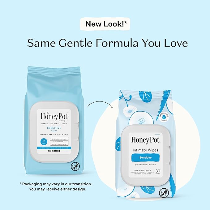The Honey Pot Company - Feminine Wipes - Sensitive - pH Balancing, Herbal Infused Plant-Based Feminine Care for Sensitive Skin - Cleansing Wipes for Women - 30ct (Pack of 3)