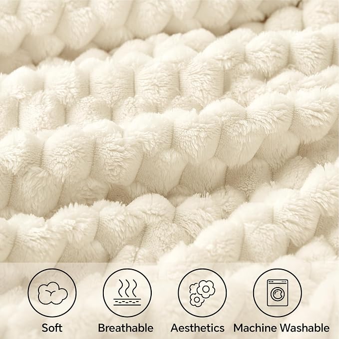 BEDELITE Cream Throw Blanket for Couch, Soft Cozy Gifts for Women, 50 * 60 | 3D Jacquard Decorative Fleece Blanket, Super Soft Plush Throws, Cute Birthday Gift for Women & Men, Suitable for All Seasons