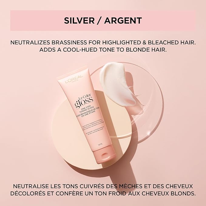L'Oreal Paris Le Color Gloss One Step In-Shower Toning Hair Gloss, Neutralizes Brass, Conditions & Boosts Shine, Silver, 4 Ounce (Pack of 2)