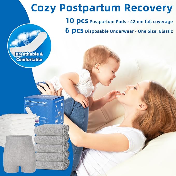 Postpartum Recovery Kit for New Moms, Upside-Down Peri Bottle, Disposable Underwear, Maternity Pads, Cooling Liners, Witch Hazel Foam, Reusable Cold Packs & Sleeves, Hospital Bag Essentials
