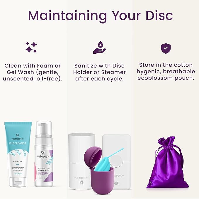 EcoBlossom Reusable Menstrual Disc with Removal String - The Most Reliable Medical Grade Silicone Period Discs - Comfortably use for 12 Hours (Cyan)