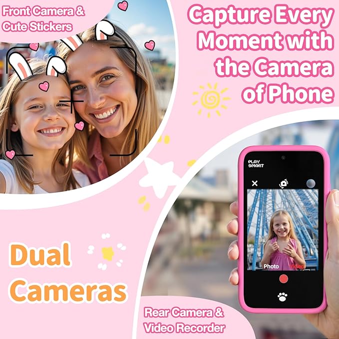 MOMILLA Kids Toys Smart Phone with Dual Camera, 3.97" Touchscreen, 200+ Educational Games, Learning Toys with Parental Control for Ages 3-8