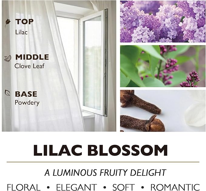 HomeLights Lilac Blossom Scented Candles | 34oz Soy Candles Bohemian Natural Textures 3-Wick Large Candle Jars | Ideal Candle Gifts for Events, Home Decor Stress, Relief & Relaxation