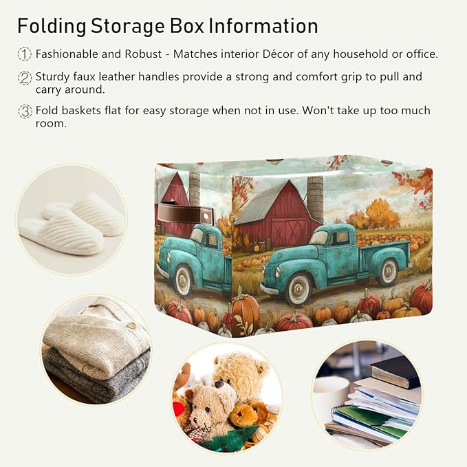 Aslsiy Storage Basket Autumn Pumpkins Truck Maple Nursery Bins Fall Tree Baby Box Canvas Clothes Shelf Basket Laundry Hampers 1 Pcs