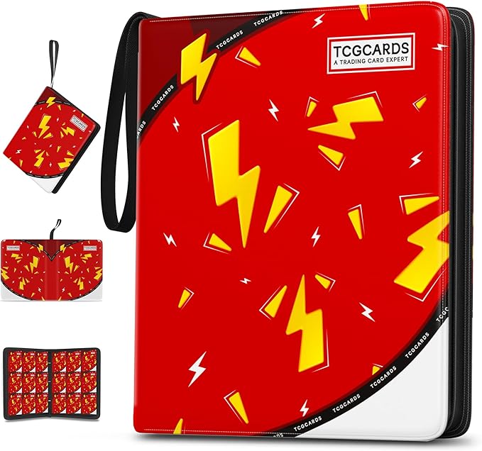 Trading Card Binder 9 Pocket,900 Pocket Card Collection Binder with 50 Removable Sleeves,PU Waterproof Top Card Book,3-Ring Zipper Collectible Trading Card Album for MTG/TCG/Card Holder Gift（Red）