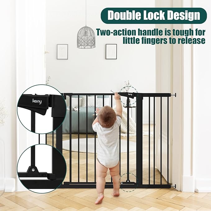 29.7"-51.5" Extra Wide Baby Gate for Stairs, Easy Walk Thru Dog Gate, Black | 21.1" Large Opening Door, Pressured Mounted No Drilling, 30" Tall Pet Gate for Doorways, Hallways, Kitchen & Bedroom