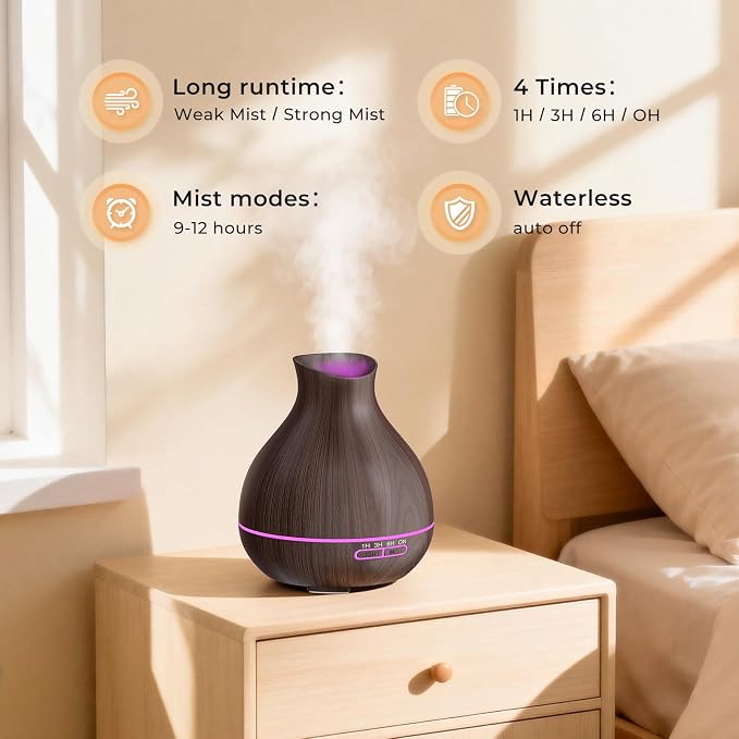 Aromatherapy Essential Oil Diffuser, 550ml Ultrasonic Fragrant Oil Large Room Humidifier, Diffusers for Home with Timer and Waterless Auto-Off, 7 Color LED Lights,Cool Mist Humidifiers