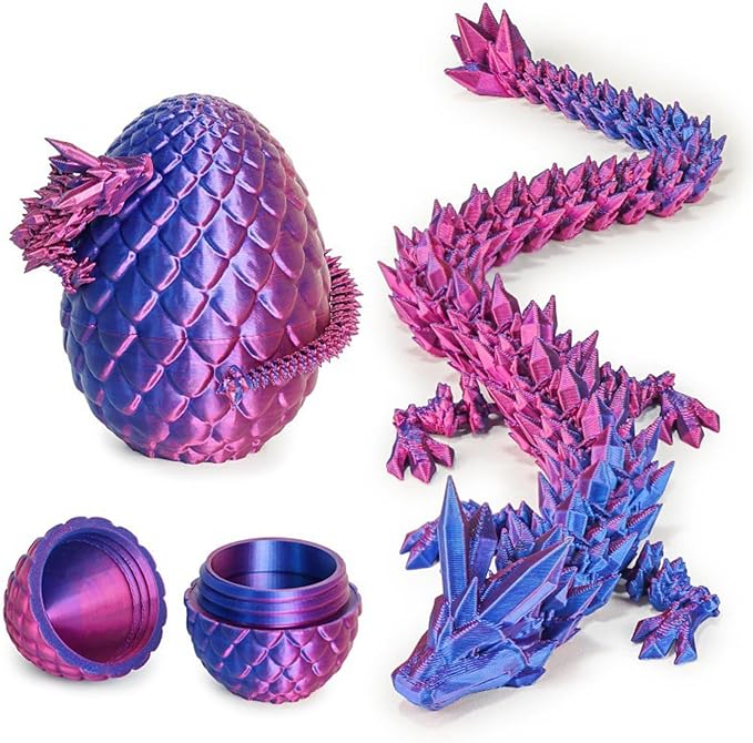 3D Printed Dragon Easter Egg - Perfect Basket Essentials Stuffers, Prefilled Easter Egg Filled with Toy, Articulated Crystal Dragon Fidget Toy