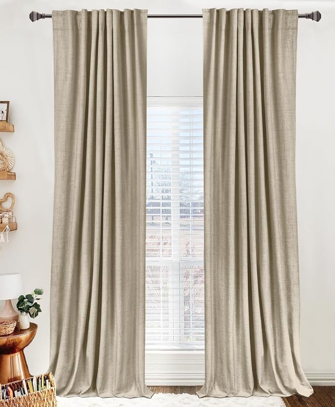 100% Blackout Shield Linen Blackout Curtains for Bedroom 80 Inches Long, Back Tab/Rod Pocket Living Room Drapes, Thermal Insulated Blackout Curtains 2 Panels Set, 50" W x 80" L, Oatmeal