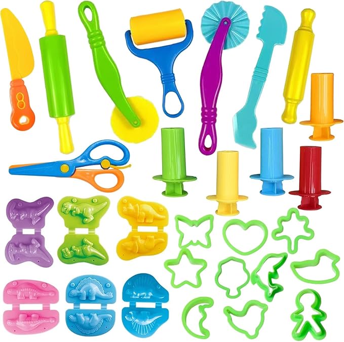 Unleash Creativity with 23 Pcs Play Dough Tools Sets and 6 Unique Dino Molds Dough Toys Accessories Set Whit 5 Bright Color
