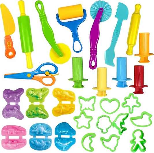 Unleash Creativity with 23 Pcs Play Dough Tools Sets and 6 Unique Dino Molds Dough Toys Accessories Set Whit 5 Bright Color