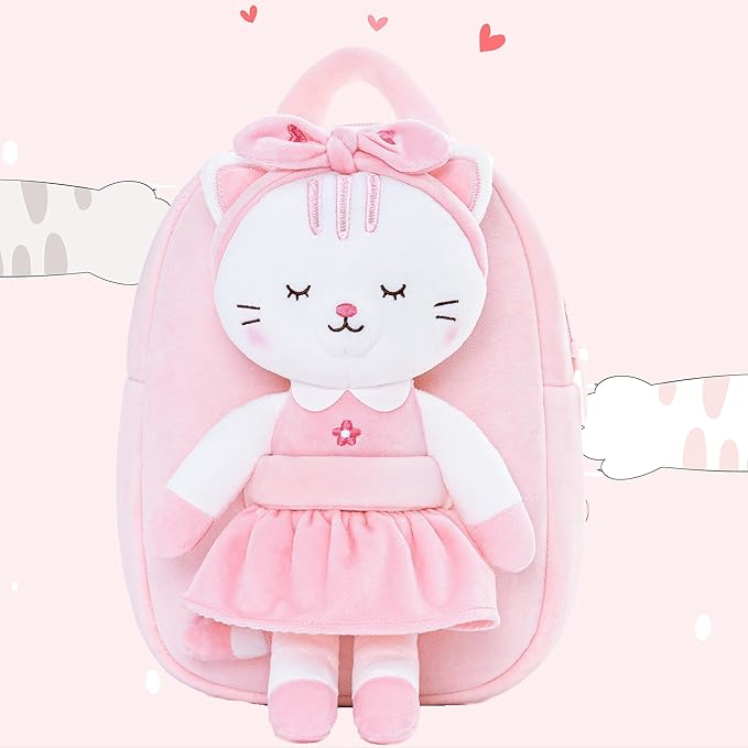 Lazada Cat Toddler Backpack Kitty Kids Backpacks for Girls with Detachable White Cat Toy 9" Age 2+