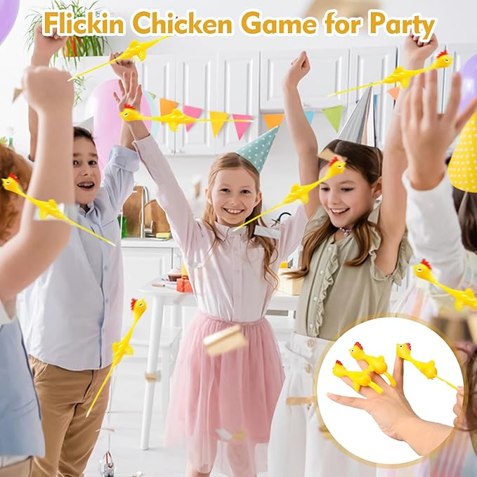 16Pcs Rubber Chicken Slingshot Finger Chicken Flying Chicken Slingshot Gag Toys, Flickin Chicken Game for Novelty Party Favors, Easter, Christmas, Birthday Goodie Bag Stocking Stuffers