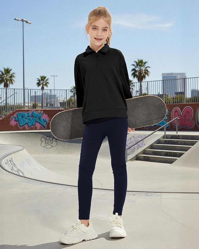 Girls Quarter Zip Sweatshirt Long Sleeve Pullover Tops Kids Casual Spring Outfits for Teen Girls, 5-14 Years