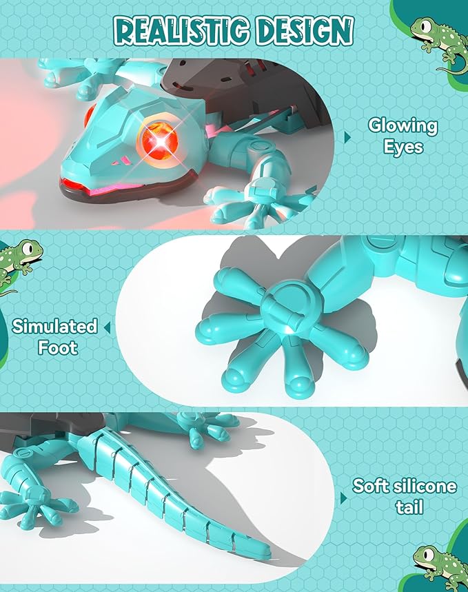 Rc Wall Climbing Gecko Toys for Kids Age3+, Blue Wall Crawler Gecko,Remote Control Electric Lizard with Led Glowing Eyes,Cool Christmas Birthday Gifts for Boys Girls Teens Ages 3 4 5 6 7 8 9 10+