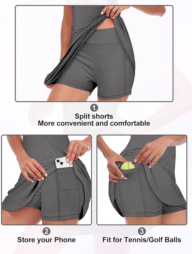 Viracy Tennis Dress for Women Sleeveless Golf Dresses with Shorts and Pockets Ruffle Zip Up Stand Collar Golf Outfits