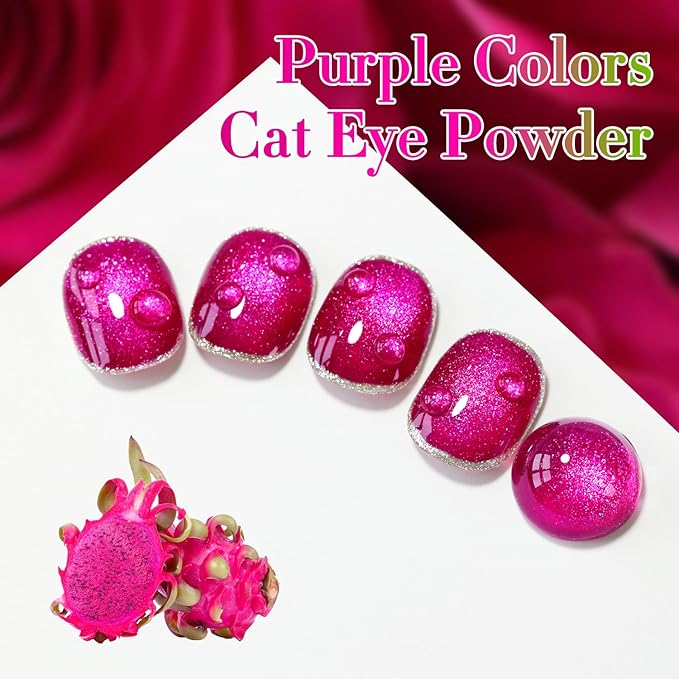 Double Rhythm 15ML Ice Glass Cat Eye Gel Polish with Magnet Holographic Glitter Shimmer Translucent Sheer Color Salon Soak Off Magnetic at Home (Pitaya Purple-MC1072)