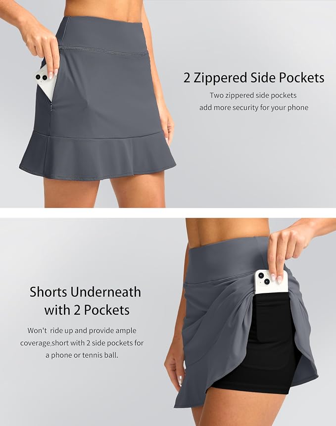 16" Golf Skorts for Women with 5 Pockets | Athletic, Tennis Skirt, High Waisted, Pickleball, Travel, Casual, Lightweight, Ruffle Summer Skirt, with Shorts
