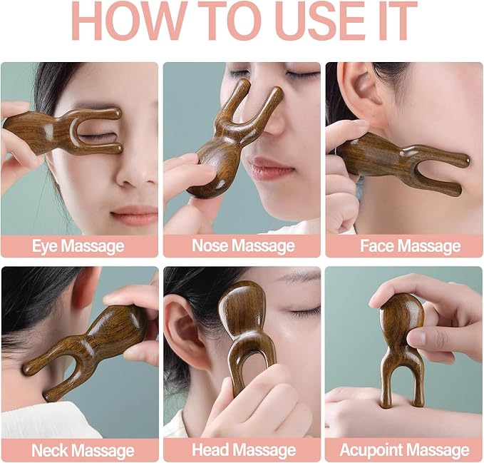 Wooden Gua Sha Facial Tools - Head Massager Sandalwood Wood Massage Tool for Face Nose Eye - Multifunctional Wood Therapy Massager Tools - Handheld Meridians Acupressure Tool - Gift for Women Men Mom