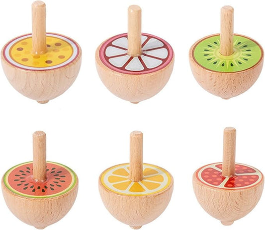 6 Pcs/Set Beech Wood Spinning Tops Toy for Kids, Animal Wooden Gyroscopes Toy for 3 4 5 6 7 Years, Fruit Educational Kindergarten Toys, Spin Tops for Party Games Birthday Gifts Family Fun (Fruit)