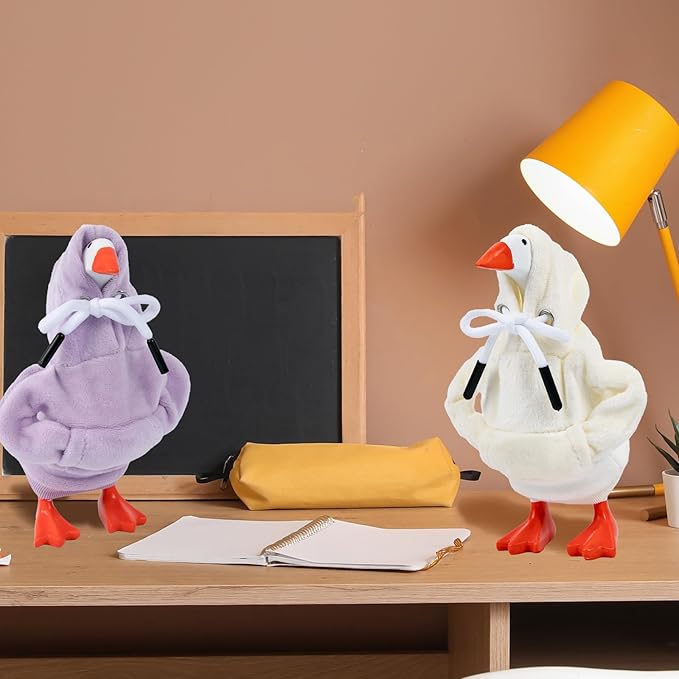 2 Pcs Desk Goose Outfits 7 Inches, Mini Desk Goose Clothes Hoodies 7 Inch Porch Goose Costume Desk Goose Accessories for Magnetic Goose Statue Table Decor (Purple & Beige)