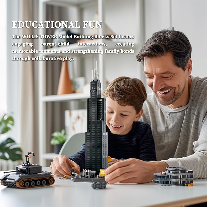 Willis Tower Chicago Architecture Model Building Block Sets,World Famous Landmark Series Toys Gitf for Kids Adults 1241 Pieces