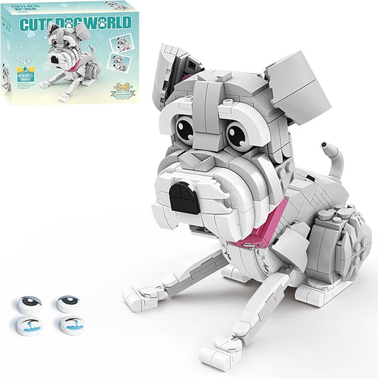 KAZI Ideas Schnauzer Dog Building Toy Sets for Kids Ages 8+, Adorable Dogs Figures with Replaceable Eyes Accessories,Gifts for Dog Lovers,Puppy Model for Boys & Girls Who Love Animals,Party Favors