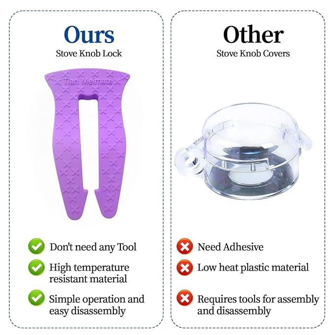 Universal Stove Knob Locks(2Pack Purple + 3Pack Blue) Child Proof Gas Stove Safety Lock with Key, Easy Install No Tools Needed, Heat Resistant Baby Proofing Essentials for Kitchen Cooktop