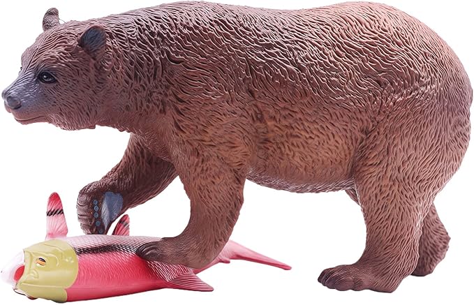Gemini&Genius Brown Bear Salmon Animals Action Figure Toys for Kids Wildlife Learning Toys for Boys Girls Toddlers (Catching Salmon)