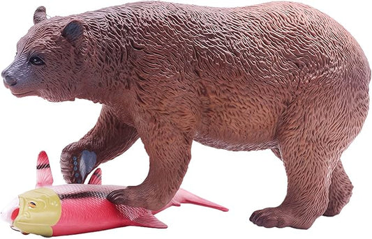 Gemini&Genius Brown Bear Salmon Animals Action Figure Toys for Kids Wildlife Learning Toys for Boys Girls Toddlers (Catching Salmon)