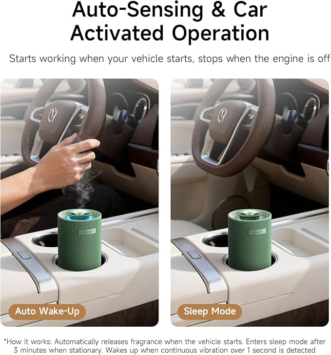 Waterless Cordless Essential Oil Aromatherapy Diffuser - Dual Home/Car Mode with Auto Start-Stop, Strong/Light Scent Adjustment, Air Freshener for Office, Car, Compatible with 5/10/15ml Bottles
