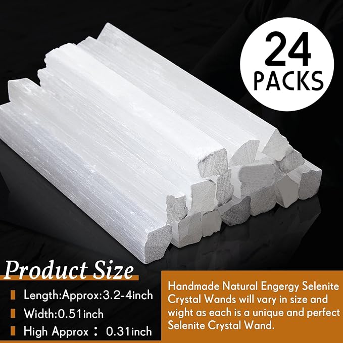 Tessco for you 24 Pieces 3.2 to 4 Inches Selenite Crystal Wands Selenite Sticks White Crystals and Healing Stones Spiritual Long Healing Crystals Stick for Reiki Metaphysical Energy Witchcraft