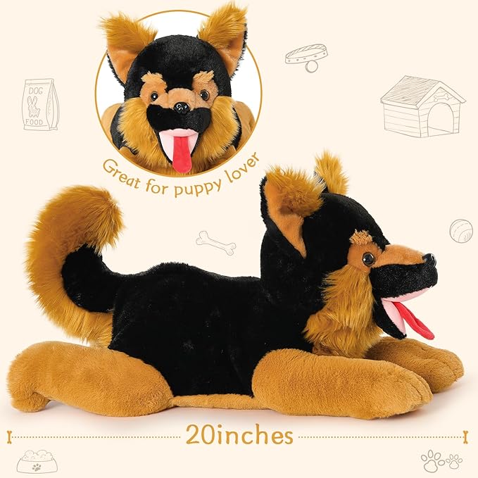 MaoGoLan 5 Giant German Shepherd Dog Plush Toys with 4 Babies, Realistic Soft and Cuddly Stuffed Dog Puppies for Kids, Puppy Lovers