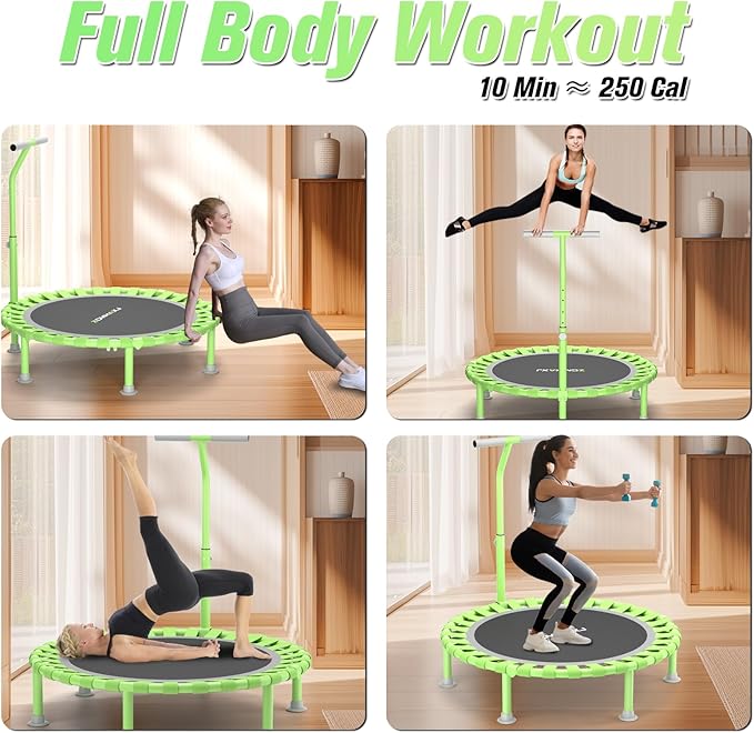 ZCMHAXJ Foldable Mini Trampoline, 40" Rebounder Trampoline for Adults & Kids, 450lbs Capacity with T-Shaped Adjustable Bar, Indoor Fitness Workout Exercise Equipment