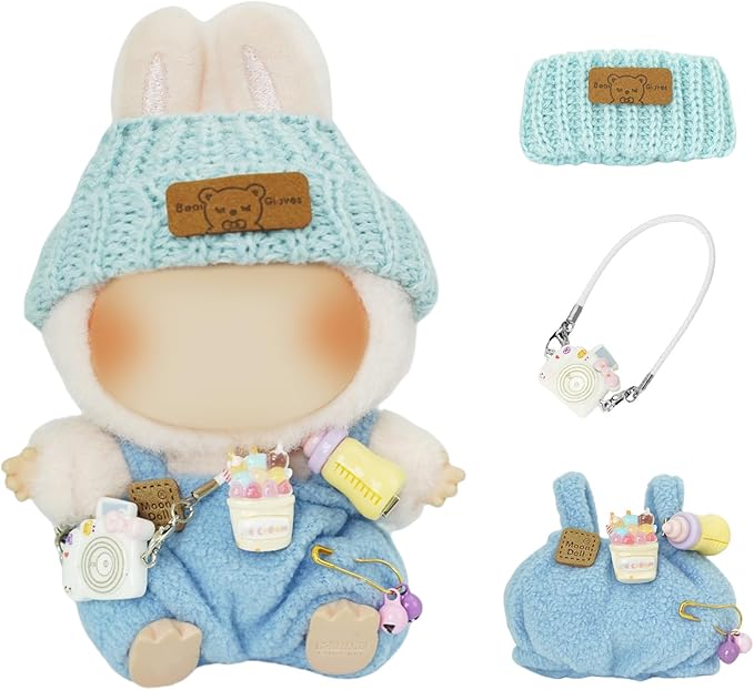 17cm Doll Clothes Set, 3-Piece Premium Velvet Outfit with Mix & Match Accessories, Easy-Dress Fashion for Collectible Display & Play (Doll Not Included, Blue)