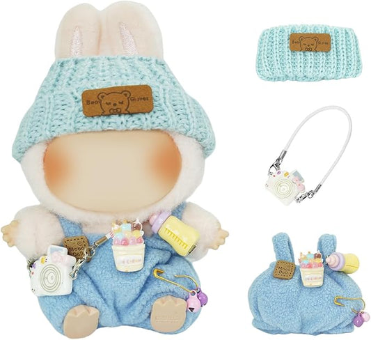 17cm Doll Clothes Set, 3-Piece Premium Velvet Outfit with Mix & Match Accessories, Easy-Dress Fashion for Collectible Display & Play (Doll Not Included, Blue)