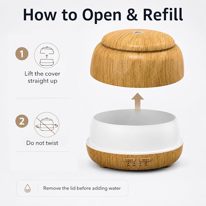 SPLITSKY 300ML Essential Oil Diffusers for Home,Ultrasonic Aromatherapy Diffuser with Remote,7 Color LED Lights,4 Timers,8 Hours Quiet Operation,Auto-Off,for Bedroom, Home,Office(Light Wood)